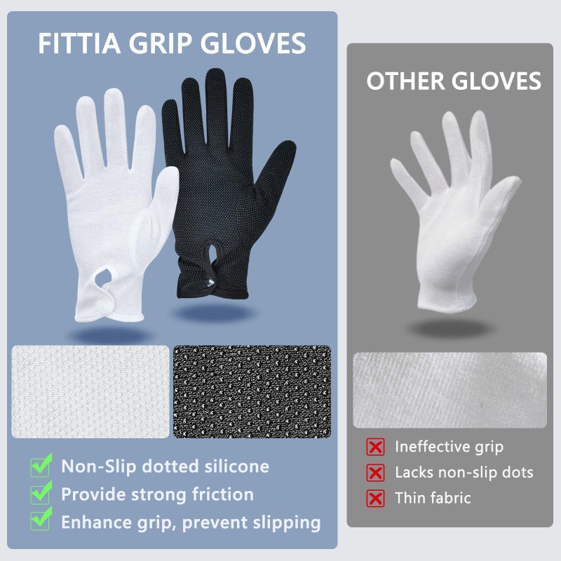 Fittia White Parade Gloves with Grip: Non-Slip for Men & Women with Snap Cuff, Breathable Cotton, Costume Honor Guard Gloves, 1 Pair - Image 2